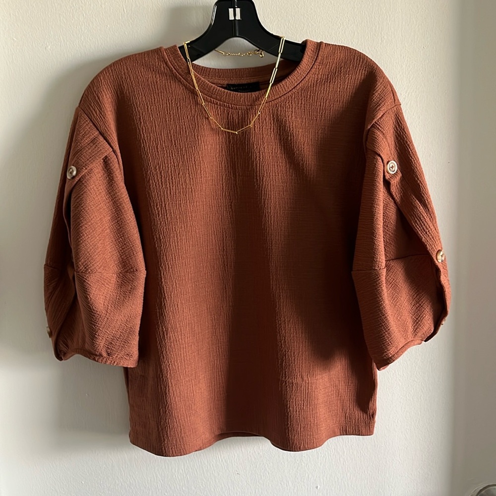 Anthropologie Current Air Balloon Top 3/4 with buttons sleeve sz S 🍁🍄‍🟫